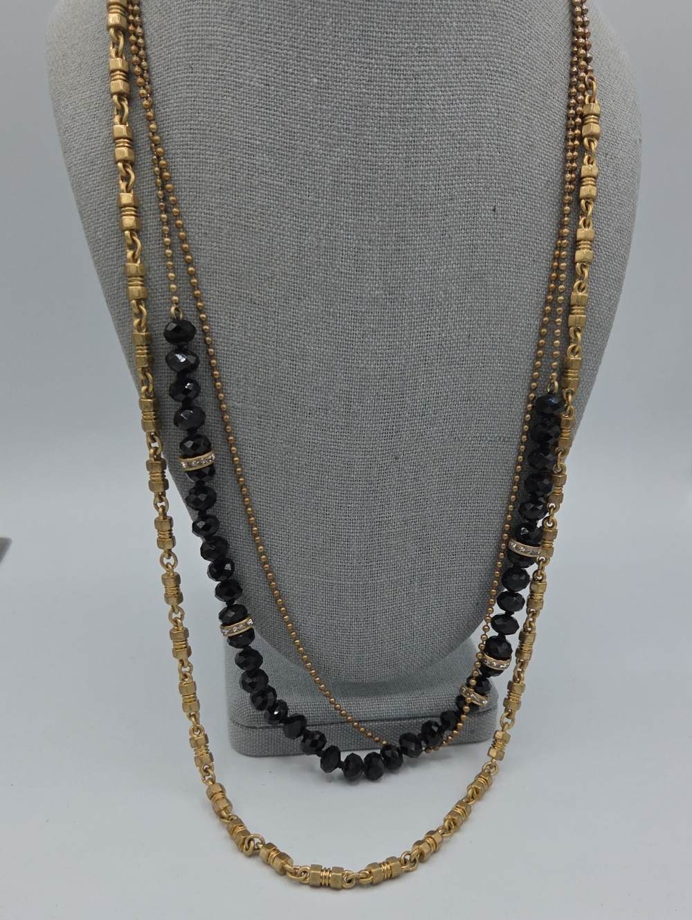 5 for $25! J. Crew Gold Tone Black Multi-Strand Beaded Necklace